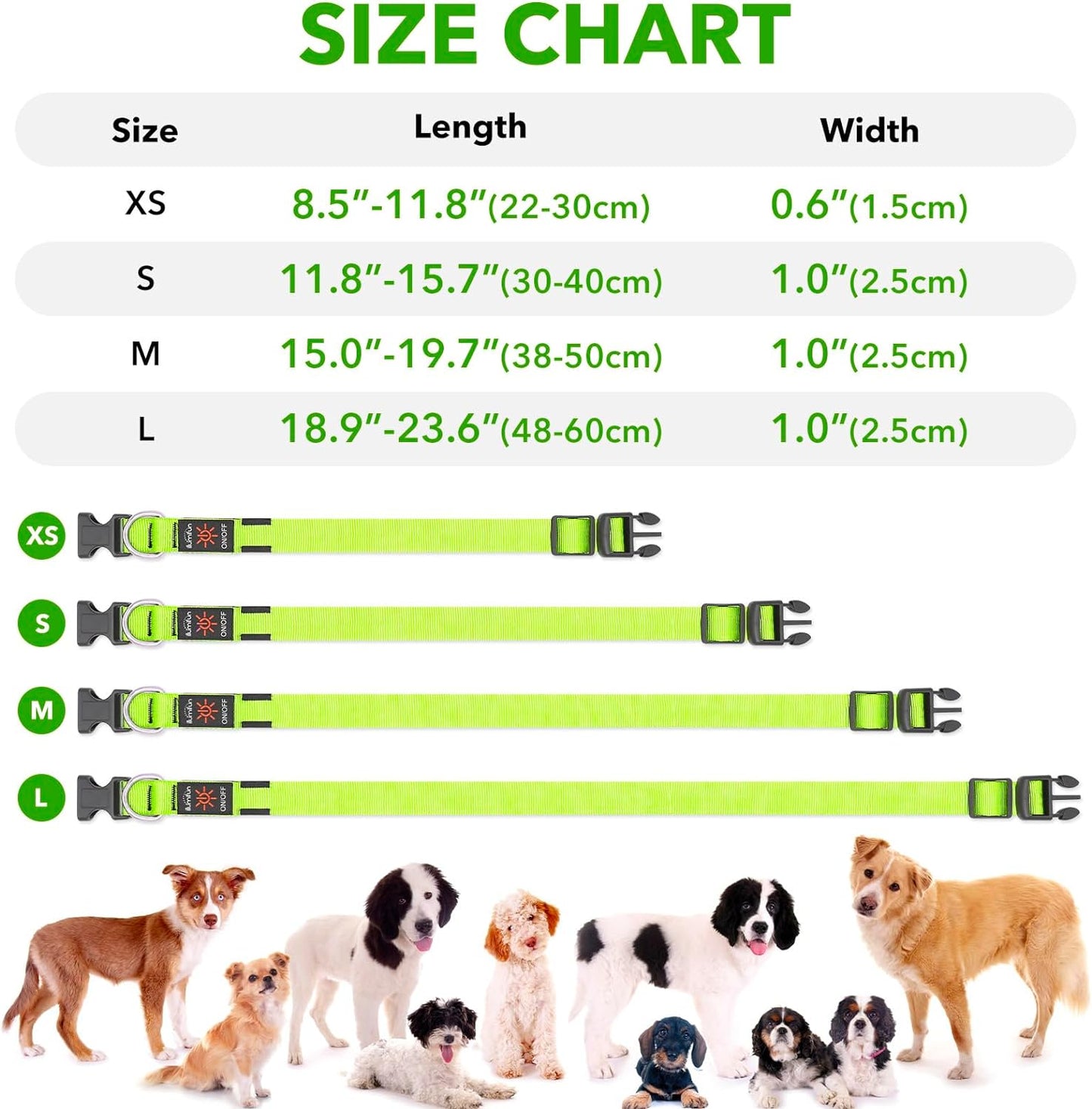 LED Dog Collar, Light up Dog Collar Rechargeable Glow in Dark Pet Collar Safety Dog Lights for Night Walking Camping (Green, Large)