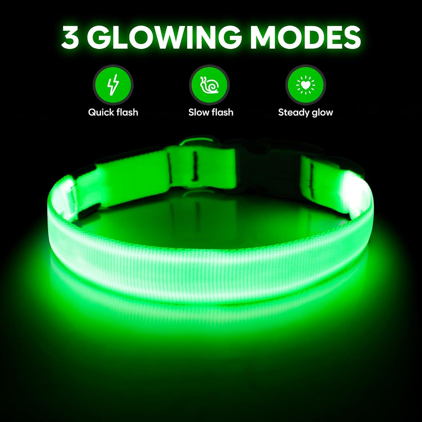 LED Dog Collar, Light up Dog Collar Rechargeable Glow in Dark Pet Collar Safety Dog Lights for Night Walking Camping (Green, Large)