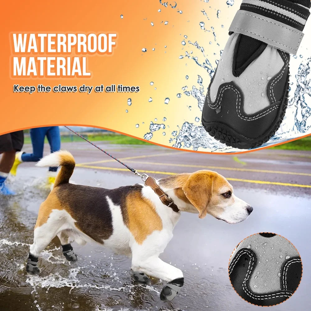 Dog Boots - Waterproof Non-Slip Shoes with Reflective Straps, Warm Fleece Paw Protectors for Winter